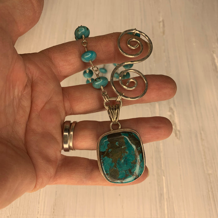 Turquoise with silver swirl necklace